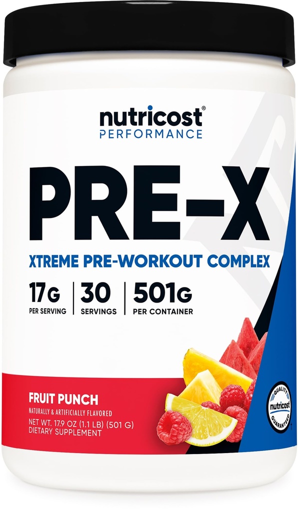 Nutricost Pre-X Xtreme Pre-Educate Complex σκόνη, Punch Φρούτων, 30 εξυπηρετούν, χορτοφάγους, μη ΓΤΟ και χωρίς γλουτένη