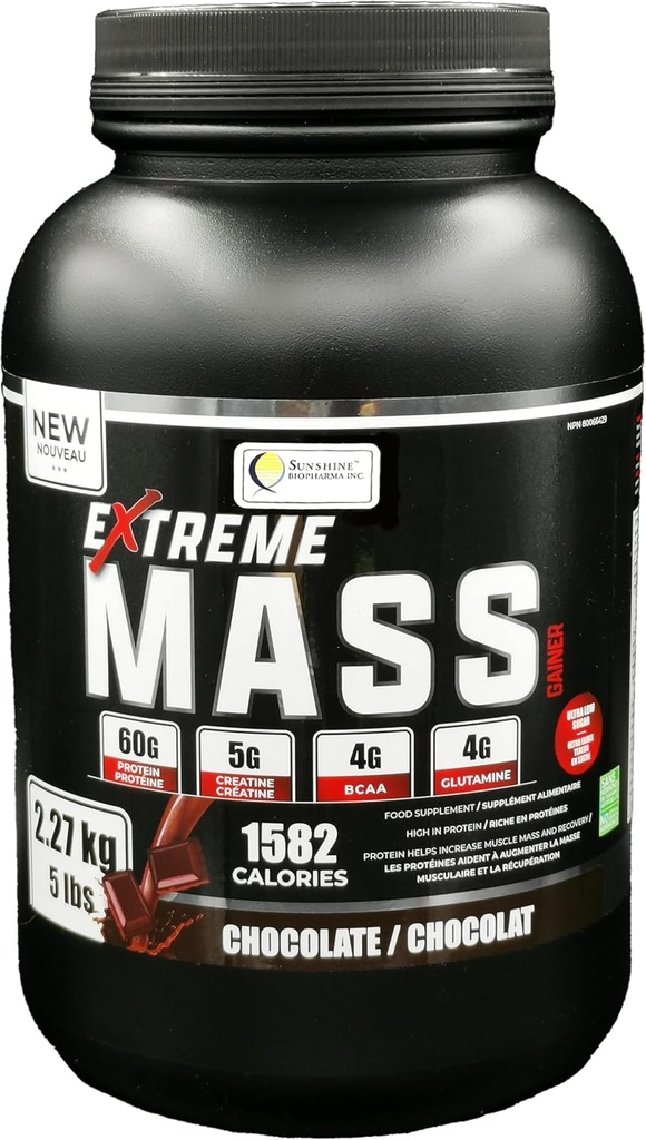Extreme Mass Gainer Muscle Builder, 5 lbs (2.27 kg) Low Sugar high Calories for Intense Workouts