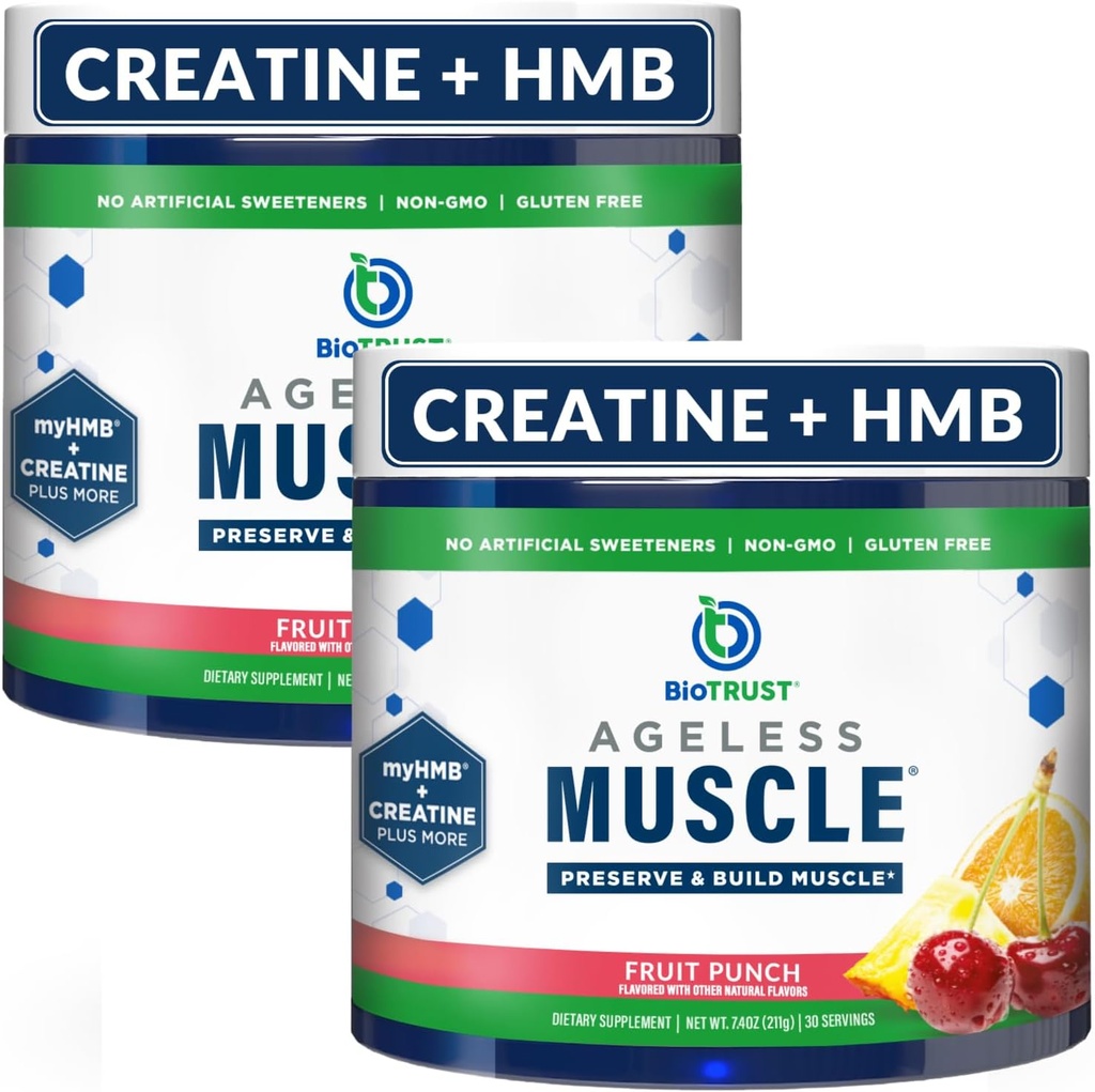 BioTrust Ageless Muscle Builder - Creatine HMB σε σκόνη με βιταμίνη D3 & Betaine - Κατασκευάστηκε & συντηρεί φυσικά μείωση της μυϊκής μάζας & δύναμης - Punch φρούτων, 60 εξυπηρετεί