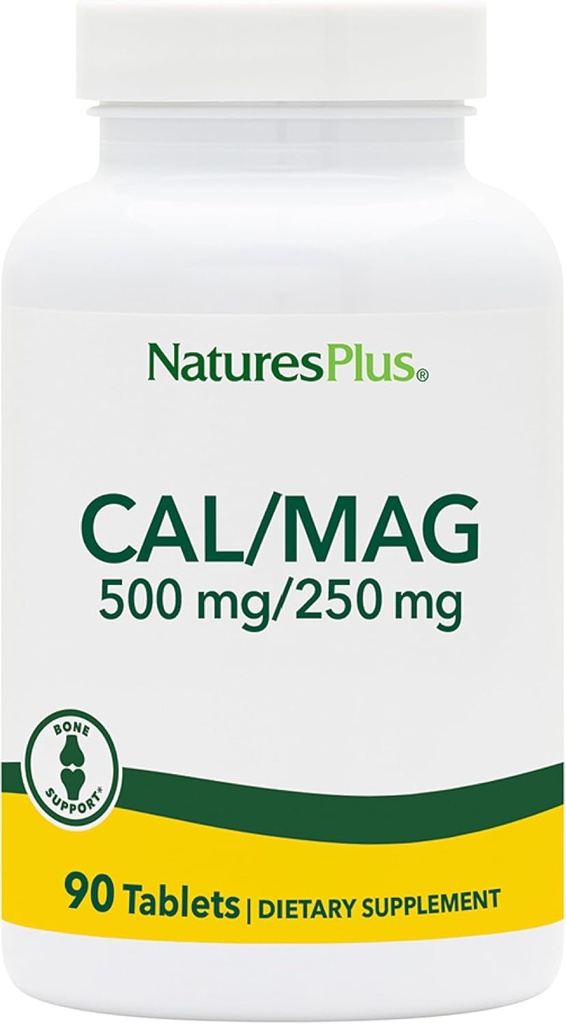 NaturesPlus Cal/Mag - 90 Vegetarian Tablets - 500 mg Calcium & 250 mg Magnesium - 90 Servings