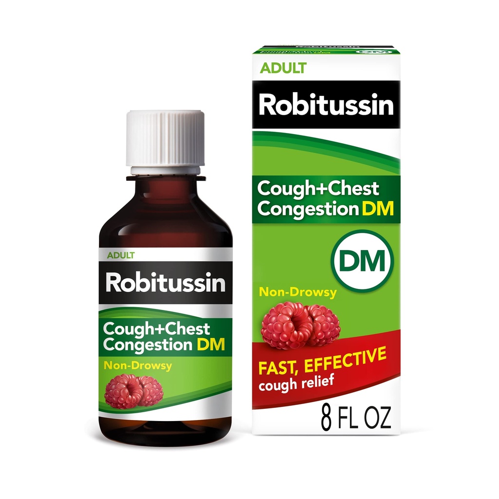 Robitussin Βήχας και Θώρακος Συμφόρηση DM, Βήχας Καταπιεστικό και Προσδοκητικό, Βατόμουρο Γεύση - 8 Fl Oz Μπουκάλι