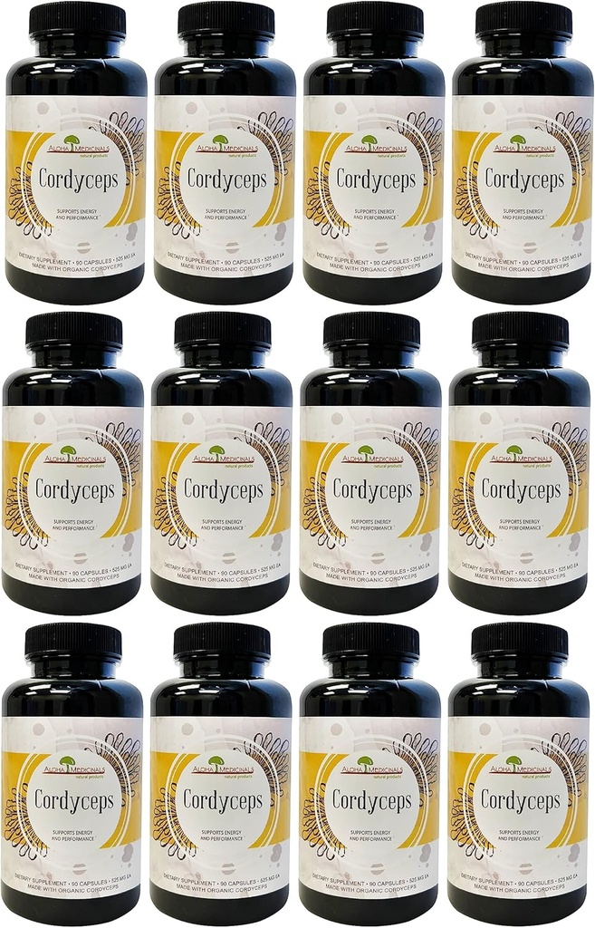 Aloha Medicals Pure Cordyceps, Certified Organic Mushroom Supplement, Υποστηρίζει Ανοσία και Ενέργεια, Συσκευασία των 12, 90 Καψουλών