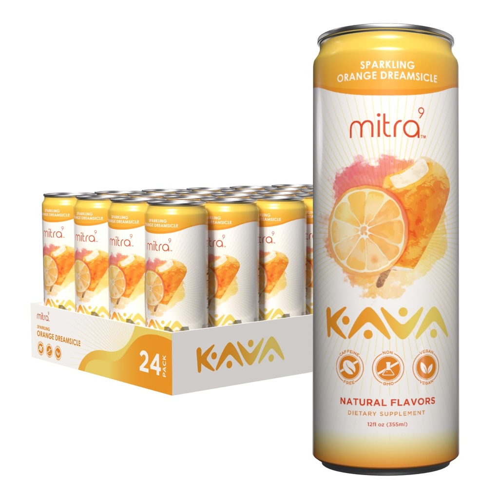 MITRA-9 Βοτανικά Ποτά - Πορτοκαλί Ονείρου Sparkling Kava Ποτό με το εκχύλισμα ρίζας Kava - Ενισχυτής Mood - Plant Based - Προάγει τη φυσική ηρεμία και σαφήνεια (12 Fl. Oz) (24)