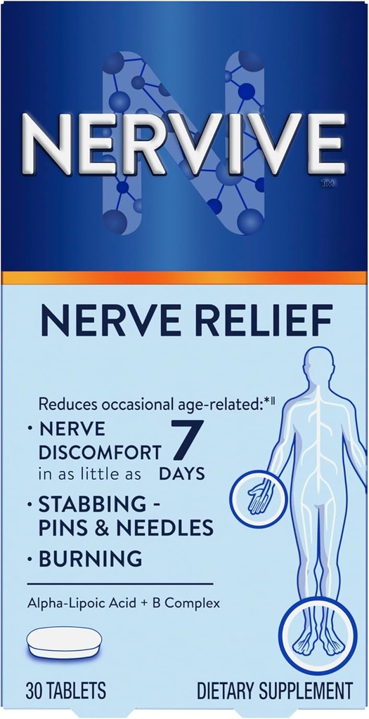Nervive Nerve Relief, Occasional Nerve Disfort II, Nerve Relief, Αρχίζει να εργάζεται σε 7 ημέρες, μαχαίρωμα, καύση, άλφα Lipoic Acid, B Βιταμίνες, Turmeric, Ginger, Nervive Συμπλήρωμα, 30 δισκία