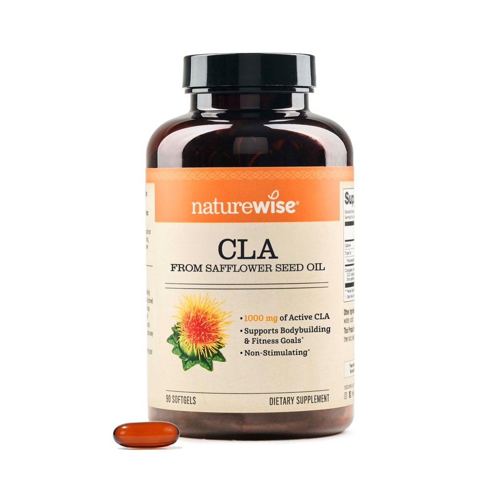 NatureWise CLA 1250 - Conjugated Linoleic Acid Supplement for Women and Men, Not stimulating, Supports Healthy Weight, Fitness Goals - Non-GMO, Gluten Free - 90 Softgels[1-Month Supply]