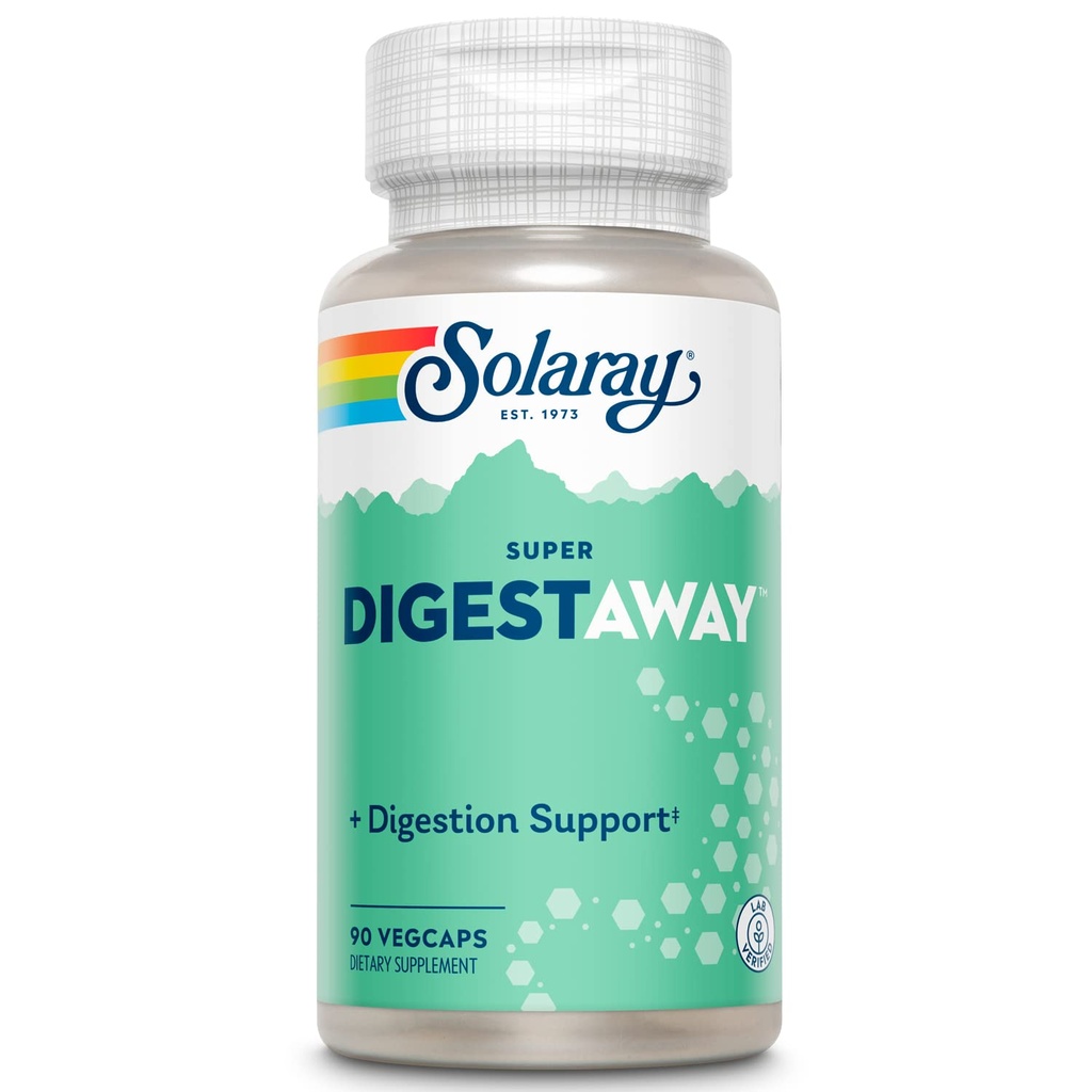 SOLARAY Super Digestaway Digestive Enzymes - Pancreatin, Papain, Ginger, Pepsin, Betaine HCl, Aloe Vera, and More - Υποστήριξη Απορρόφησης & Απορρόφησης - Εργαστήριο Επαληθευμένο - 90 VegCaps