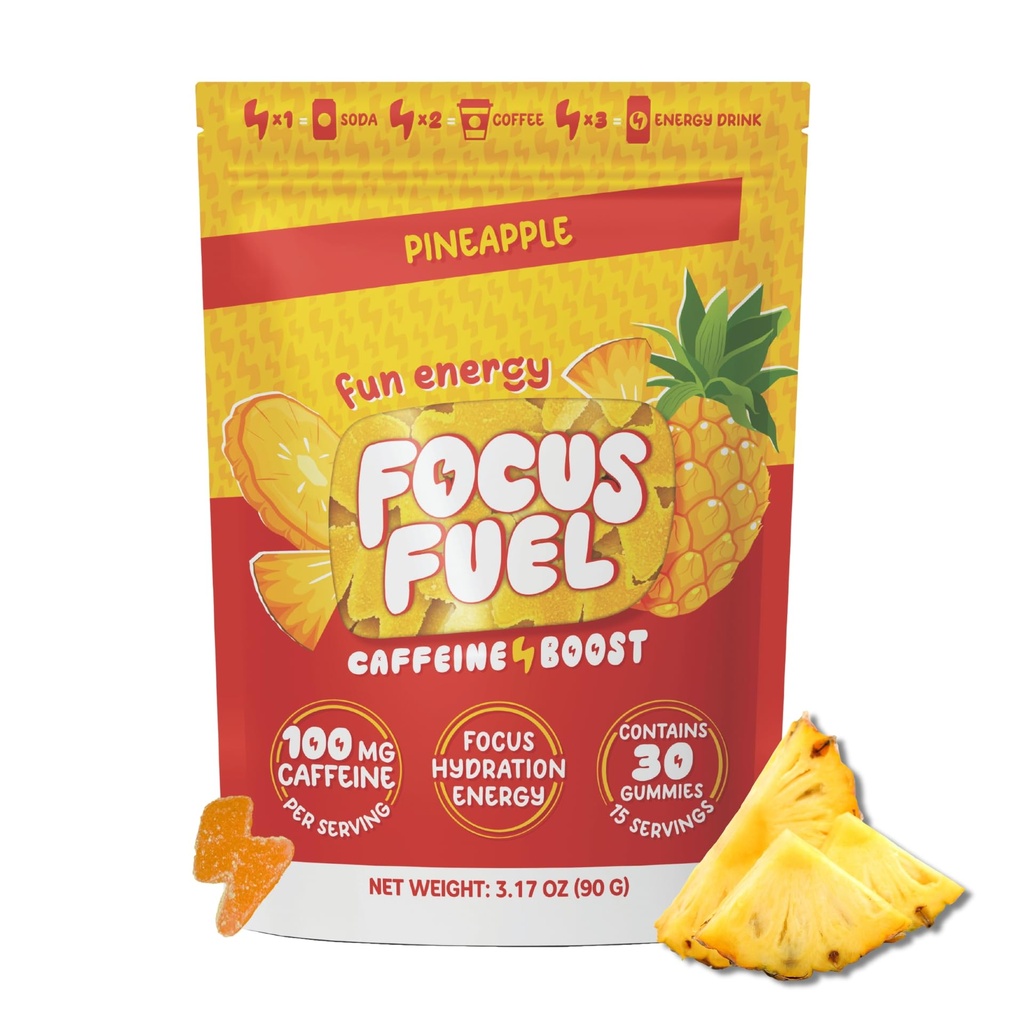 FocusFuel Energy Chews – Ανανάς Γεύση (15 μερίδες) – 100mg καφεΐνη + Alpha GPC + L-Θεανίνη + B12, Μαγνήσιο – Τροπική ενέργεια Boost – Δεν συντριβή ή Jitters