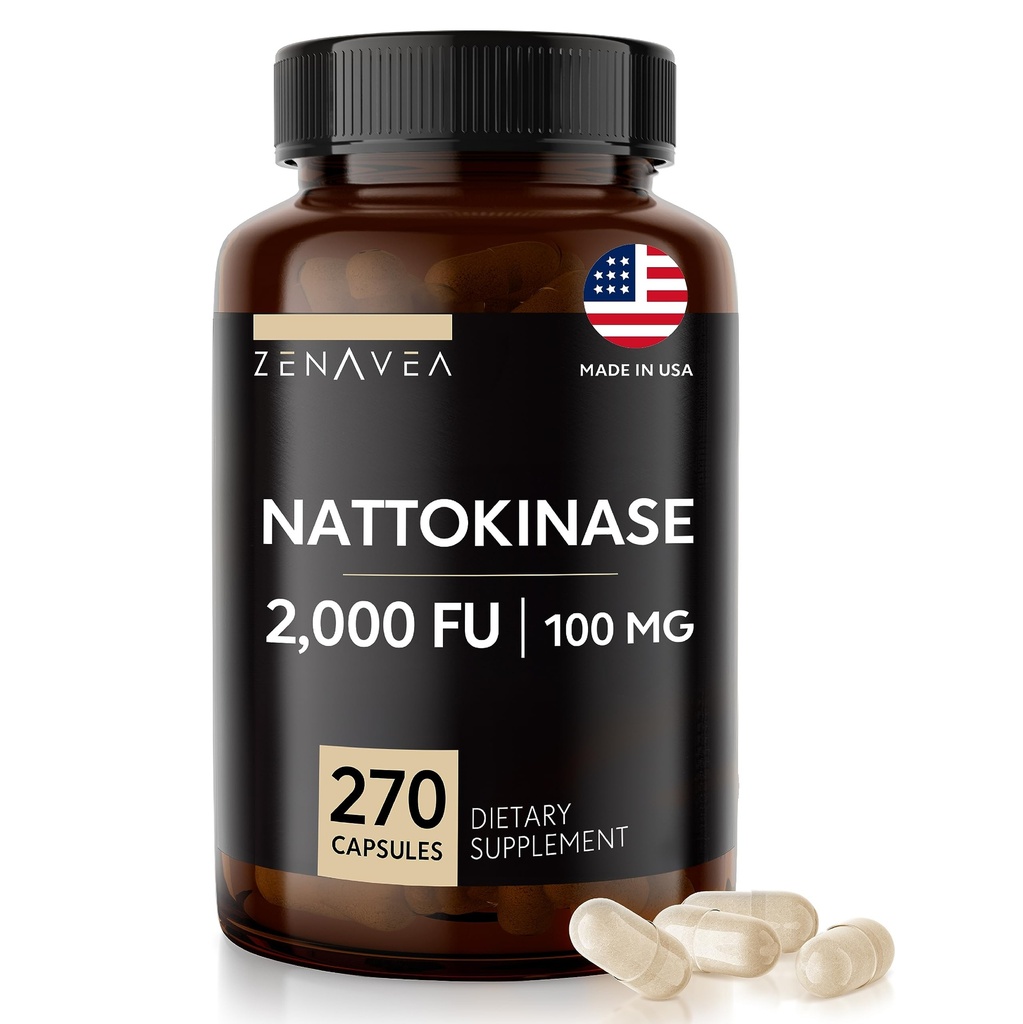Συμπλήρωμα Nattokinase - 2000 FU Ένζυμο - 270 Κάψουλες Nattokinase 100mg - Χωρίς γλουτένη, Μη ΓΤΟ, Vegan