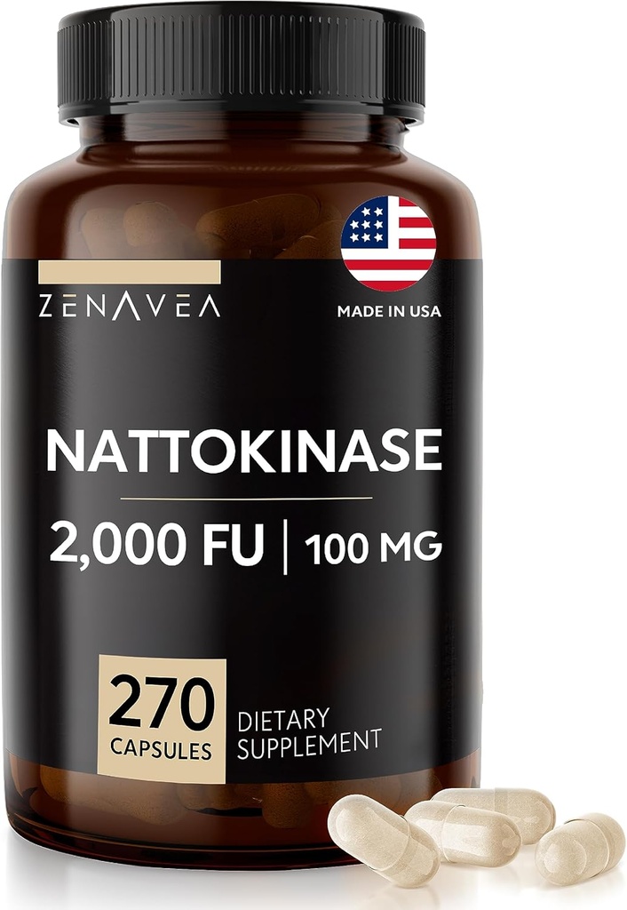 Συμπλήρωμα Nattokinase - 2000 FU Ένζυμο - 270 Κάψουλες Nattokinase 100mg - Χωρίς γλουτένη, Μη ΓΤΟ, Vegan