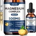 Triple Magnesium Complex Supplement-Magnesium Glycinate, Citrate, Malate Liquid Drops 500mg με Ashwagandha, L-Θεανίνη, Βιταμίνη B6 για την ηρεμία, την ανακούφιση από το στρες, τον ύπνο, την μυϊκή υποστήριξη-Pineapple Flavor