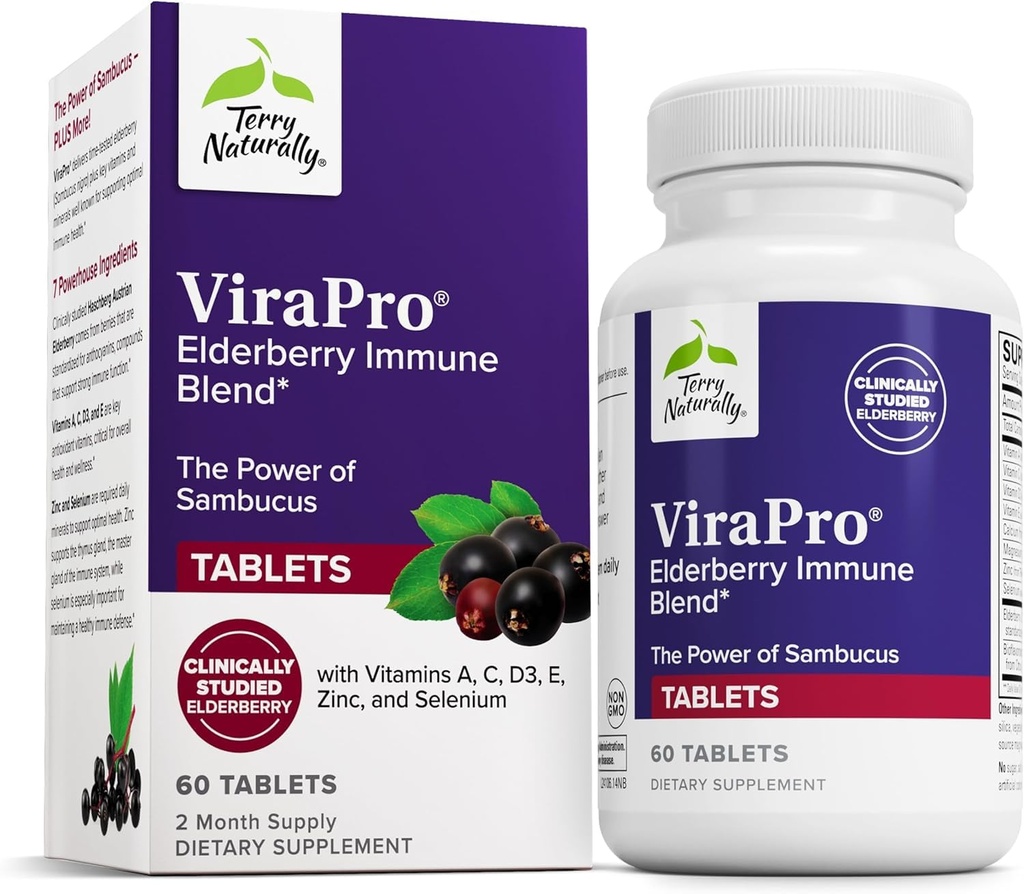 Terry Φυσικά ViraPro - Συμπλήρωμα με Herbal Blend για την υποστήριξη του ανοσοποιητικού - Συμπλήρωμα με Elderberry, Ψευδάργυρο & Σελήνιο - Υποστήριξη Ανοσολογική Ανταπόκριση - 60 δισκία