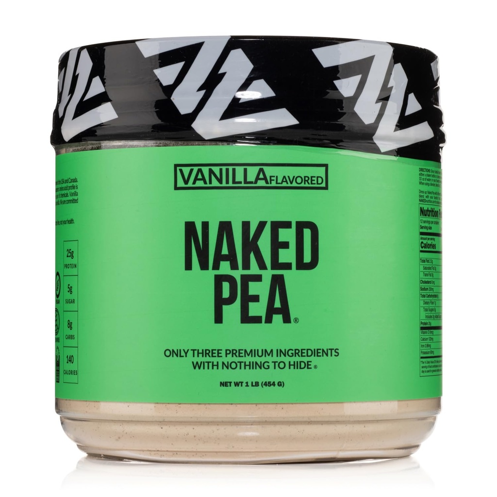 NAKED Vanilla Pea Protein Isolate from North American Farms, Only 3 Ingredients, Vanilla Vegan Protein, NSF Certified, Gluten-Free, Soy Free, GMO Free - 1LB