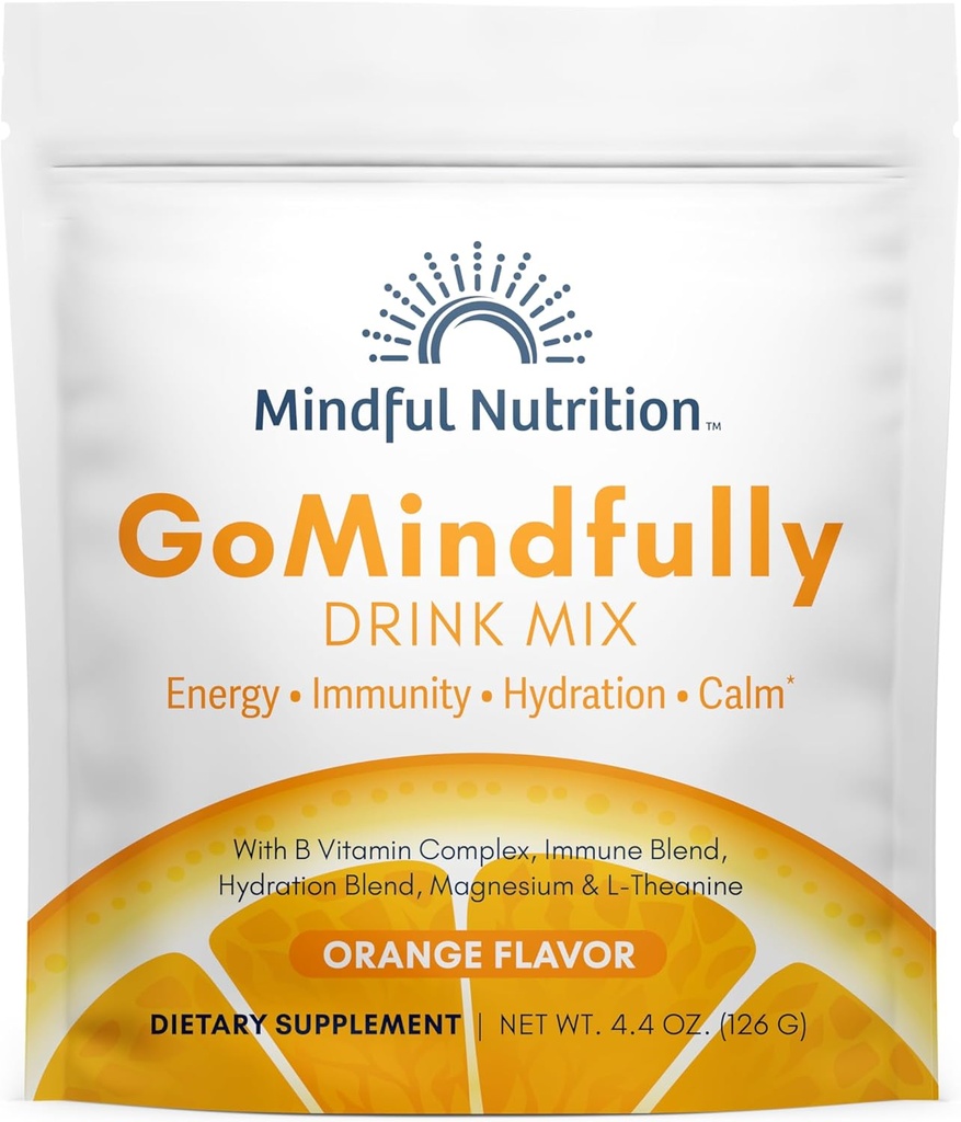 GoMindfully Orange Super Calm Magnesium Powder Drink Mix για την ενυδάτωση, την αποκατάσταση, την ανοσία και την ενέργεια με ιχνοστοιχεία, βασικές βιταμίνες, L-Θεανίνη και B Βιταμίνη Complex