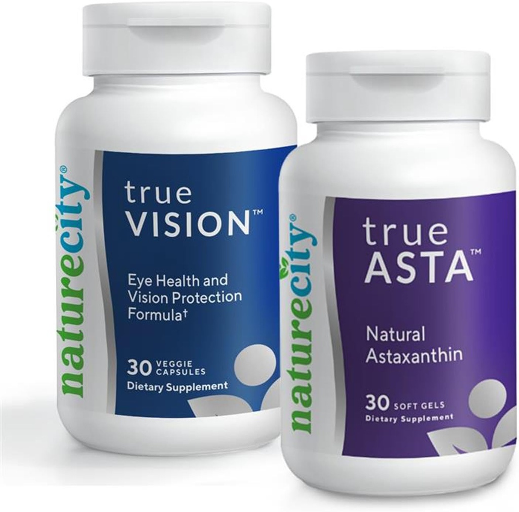 NatureCity Vision Support Bundle| TrueVision Eye Health Formula, 30 Veggie Capsules + TrueAsta Marine