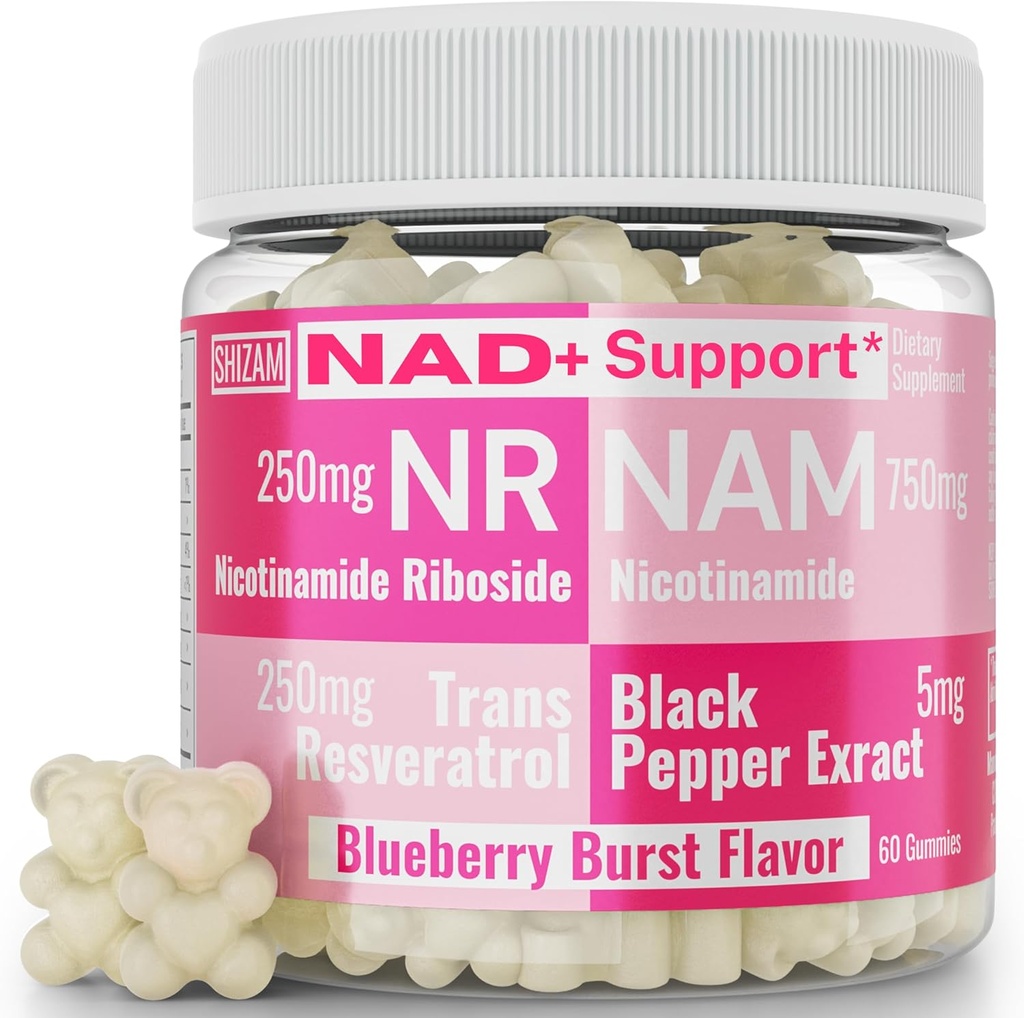 SHIZAM Nicotinamide Riboside NR NAM Resveratrol Gummies, 1000mg NAD+ NAD + Plus Nrf2 Activator Booster w Pure Niacinamide Vitamins B3 Κάψουλες χάπια συμπληρώματα σκόνης Alt NDA Αναγεννητής 500mg
