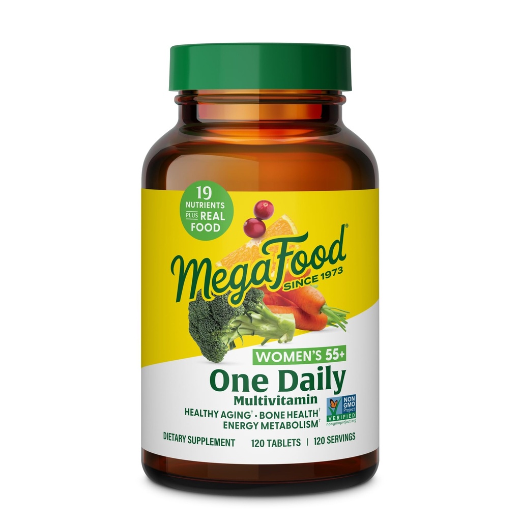 MegaFood Women's 55+ One Daily Multivitamin for Women - με βιταμίνη Α, C, D3 & E για Βέλτιστη Στήριξη Γήρανσης - Plus Real Food - Συμπληρώματα Υποστήριξης Οστών & Ανοσοποιητικών - Χορτοφαγικά - 120 Tabs