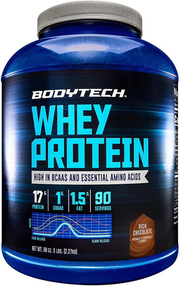 BodyTech πρωτεΐνη ορού γάλακτος - με 17 γραμμάρια πρωτεΐνης ανά υπηρεσία Ιδανικό για μετά την προπόνηση οικοδόμηση μυών, περιέχει γάλα & σόγια - πλούσια σοκολάτα (5 λίρα)