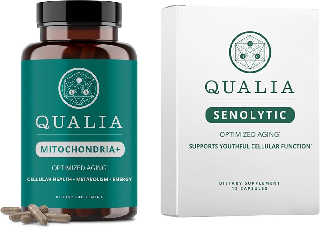 Qualia Life Sciences Bundle Qualia Mitochondria+ & Qualia Senolytic, Γήρανση Συμπληρώματα που Υποστηρίζει Βέλτιστη επισκευή & Αναζωογόνηση κυττάρων