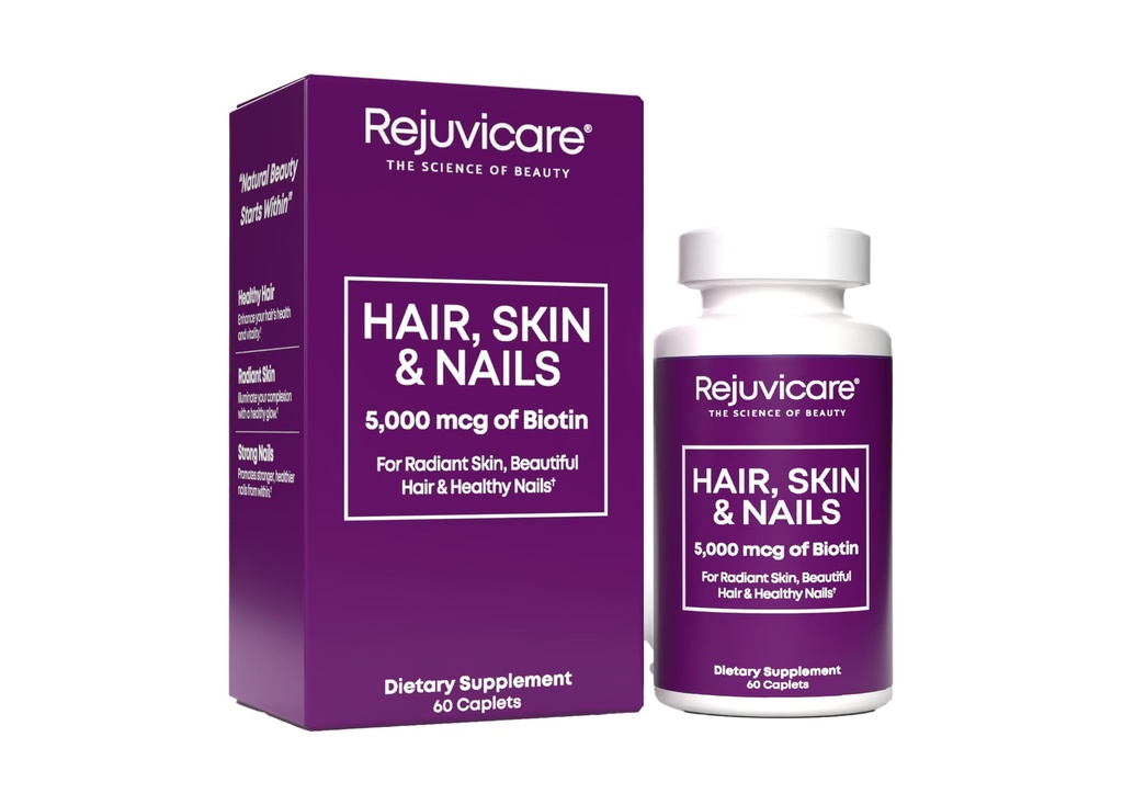 Δέρμα και νύχια μαλλιών, Hair Growth Support, Healthy Skin & Nails, Βιοτίνη, Βιταμίνες B1, B2, B3, B6 & B7 + B1, Υποστηρίζει υγιή μαλλιά, Radiant Skin and Strong Nails, Vegan, 60 Caplets