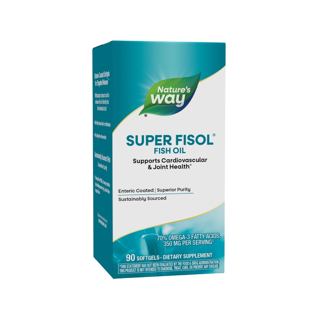 Nature's Way Super Fisol Fish Oil, Enteric Coated, Υποστηρίζει καρδιοαγγειακή και κοινή υγεία*, Mega Potency Omega-3s, 90 Softgels (Packaging May Vary)