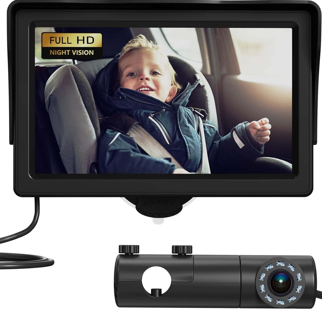 Baby Car Camera, HD Display Baby Car Mirror with Night Vision Feature, 4.3 inch Baby Car Camera with Monitor Wide Clear View, BackSeat Camera Rear Facing to Observe Baby’s Every Move