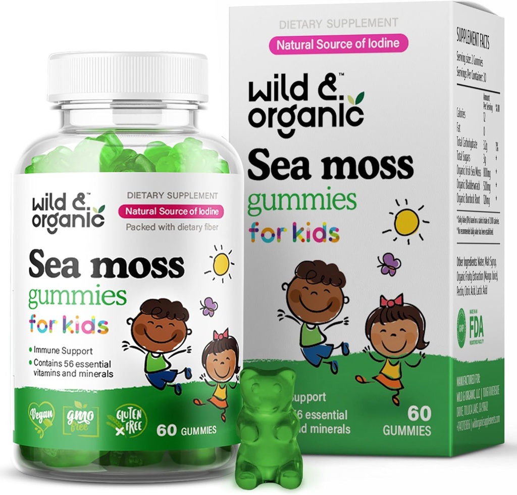 Άγρια & Βιολογική Ιρλανδική Θαλάσσια Gummies Moss για τα παιδιά 800mg - ανοσοποιητική υποστήριξη με Bladderwrack - Vegan Θάλασσα Moss Gel Chews για τη συνολική υποστήριξη - 60 μη-GMO Seamoss Gel Gummies