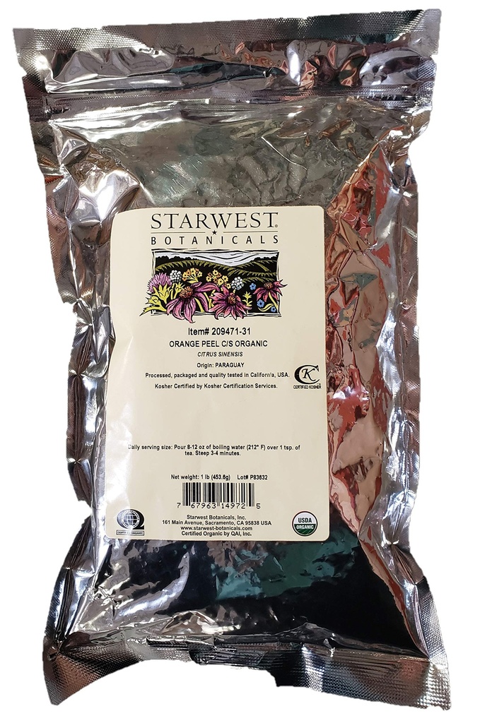 Orange Peel Powder Organic - Citrus sinensis, 1 lb, (Starwest Βοτανικά)