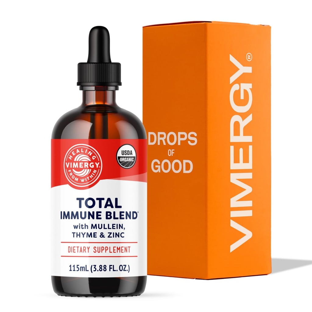 Vimergy Total Immune Blend* Liquid Supplement, 57 Servings Fast-Absorbing Immune Support – All-Season, Zinc, Thyme and Mullein Drops Non-GMO, Vegan, USDA Organic, Υποστήριξη Ανοσίας για Ενήλικες (115 mL)