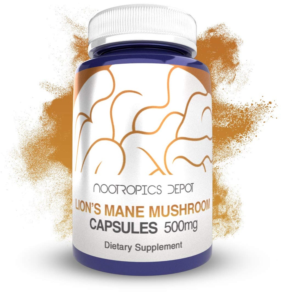 Nootropics Depot Lions Mane Mushroom Capsules | 500mg | 180 Count | Hericium erinaceus | Whole Fruiting Body Mushroom Extract | Brain Health Supplement | Neuroprotective + Boosts Mood