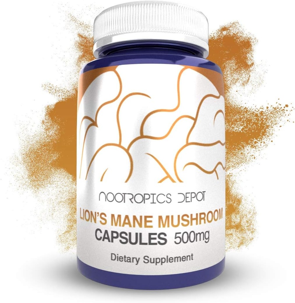 Nootropics Depot Lions Mane Mushroom Capsules | 500mg | 180 Count | Hericium erinaceus | Whole Fruiting Body Mushroom Extract | Brain Health Supplement | Neuroprotective + Boosts Mood
