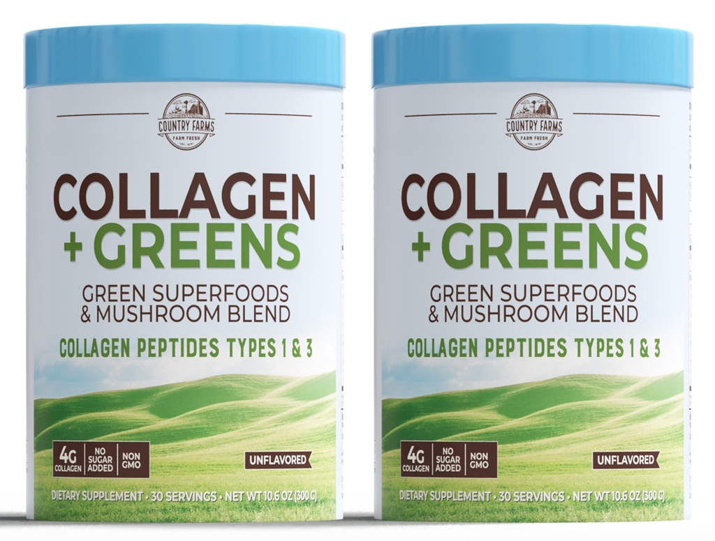 ΧΩΡΑ FARMS Collagen Peptides Σκόνη με Πράσινο Διαιτητικό συμπλήρωμα σκόνης (Τύπος I, III) για το δέρμα νυχιών και αρθρώσεων, Γαλακτοκομικά/Gluten/Sugar Free, Energizing Superfoods, 21.2 Oz, 60 εξυπηρετούν