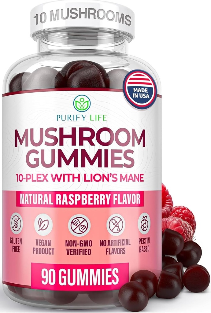 World's First Mushroom Gummies with Lions Mane, Dried Woodear Mushrooms, Immune Support & Stress Relief, Mushroom Supplement for Adults & Children (90 Chews 2500mg/serving)