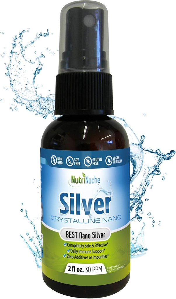 Nutrinoche Ultra Pure Colloidal Silver Spray - Άριστη Ημερήσια Ανοσοποιητική Υποστήριξη - Βιολογικό 99,99% Nano Σωματίδια - Ultra Pure Silver Hydrosol - 2 Ουγγιά - 30 ppm