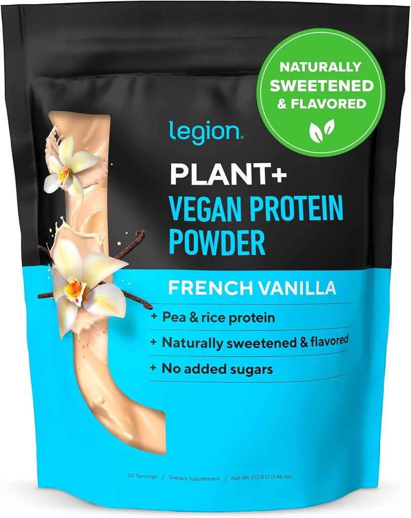 LEGION Plant+ Vegan Protein Powder, Vanilla - Ρύζι και Pea, Φυτικό Μείγμα Πρωτεΐνης. Χωρίς γλουτένη, χωρίς ΓΤΟ, φυσικά γλυκά και αρωματικά, 20 μερίδες (Βανίλια)