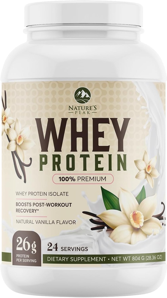 Peak Protein Powder της φύσης, 100% σκόνη Whey Isolate, ανοσοποιητική υποστήριξη, BCAAs, χωρίς γλουτένη, γρήγορη απορρόφηση, εύκολη διατροφή Digesting, γαλλική βανίλια, 26 γραμμάρια ανά υπηρεσία - 24 υπηρεσίες