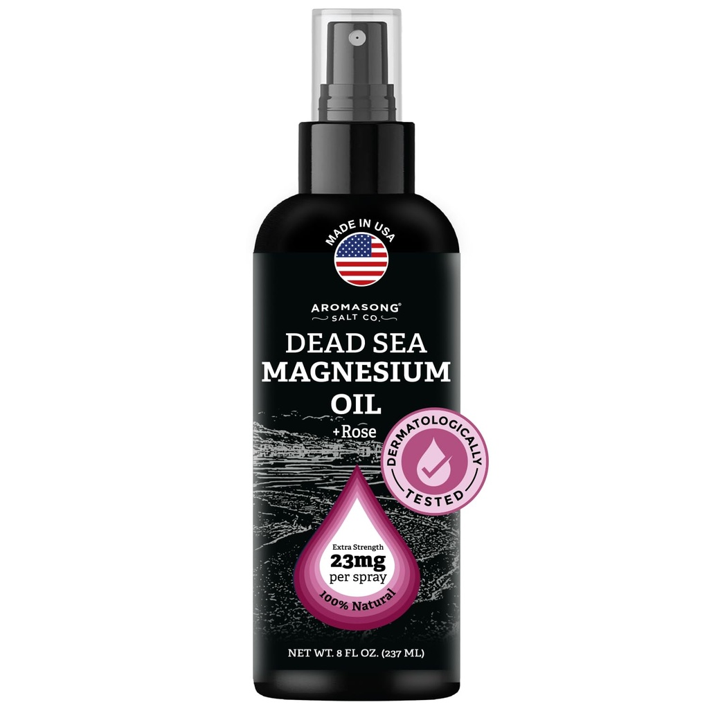 Aromasong Magnesium Spray Rose - Extra Strength (23mg σε κάθε spritz) 8 Oz - Φυσικό και καθαρό λάδι μαγνησίου - Made in The USA - for Leg Discomfort and Promotes a Calm Sleep