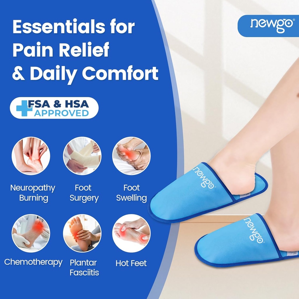 NEWGO Foot Ice Pack Slippers for Plantar Fasciitis and Neuropathy, HSA or FSA Επιλέξιμες 2 Pack Gel Ice Slippers Hot Cold Pack for Bunion Surgery Pain Relief, Burning Feet