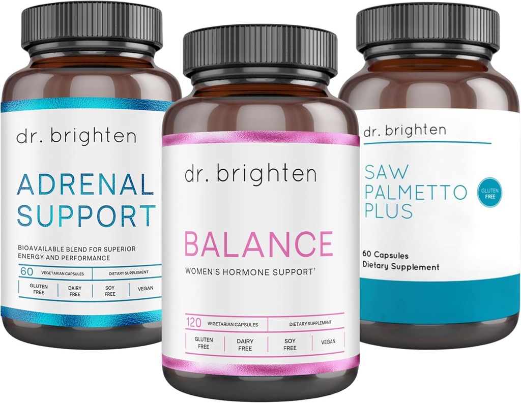 Dr. Brighten PCOS Basic Kit - Women's Hormone Balance, Adrenal Support, and Saw Palmetto Plus