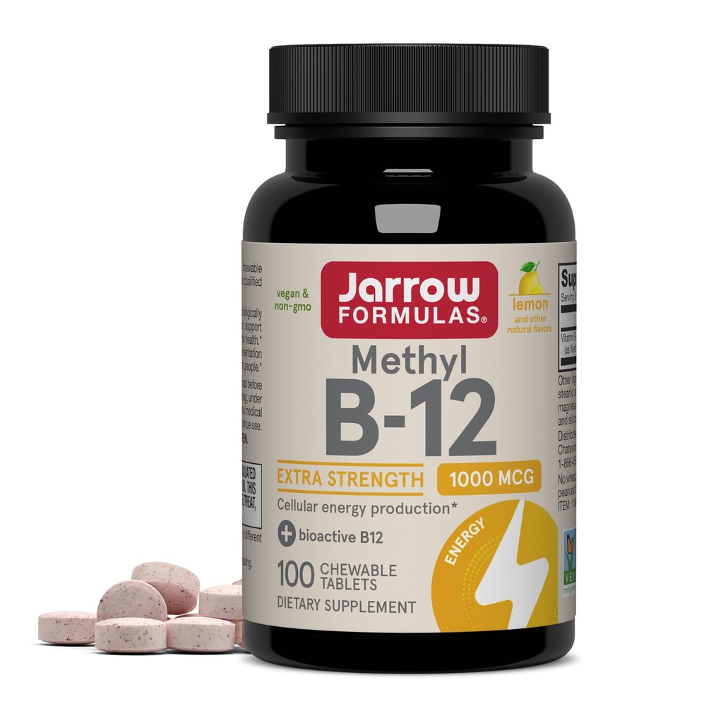 Jarow Formulas Extra Strength Methyl B-12, Συμπλήρωμα διατροφής για την παραγωγή Cellular Energy, 100 Lemon-Flavored Chewable Tables, Μέχρι 100 ημέρες προσφοράς