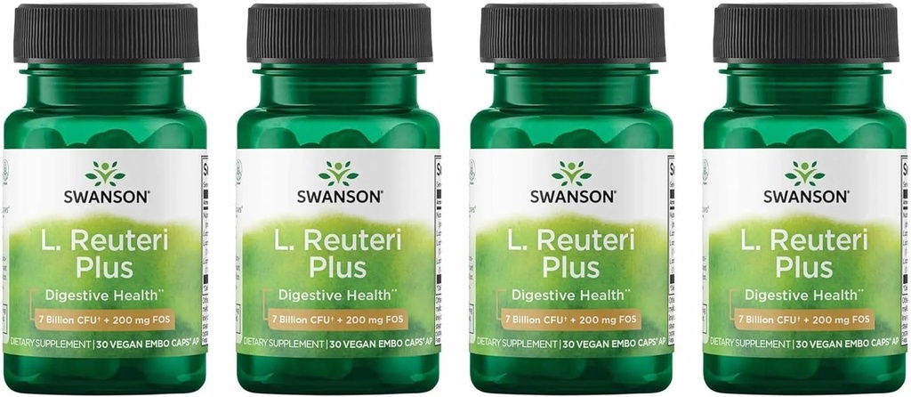 Swanson L. Reuteri Probiotic Plus w/L. Rhamnosus L. Acidophilus & FOS Prebiotic Digestive Support - Προάγει την υγεία των ορνίθων w/ 7 Δισεκατομμύρια CFU ανά κάψουλα - (30 κάψουλες λαχανικών) (4 Συσκευασία)