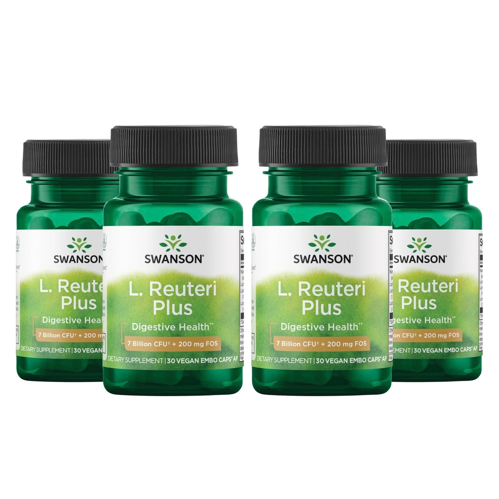 Swanson L. Reuteri Probiotic Plus w/L. Rhamnosus L. Acidophilus & FOS Prebiotic Digestive Support - Προάγει την υγεία των ορνίθων w/ 7 Δισεκατομμύρια CFU ανά κάψουλα - (30 κάψουλες λαχανικών) (4 Συσκευασία)