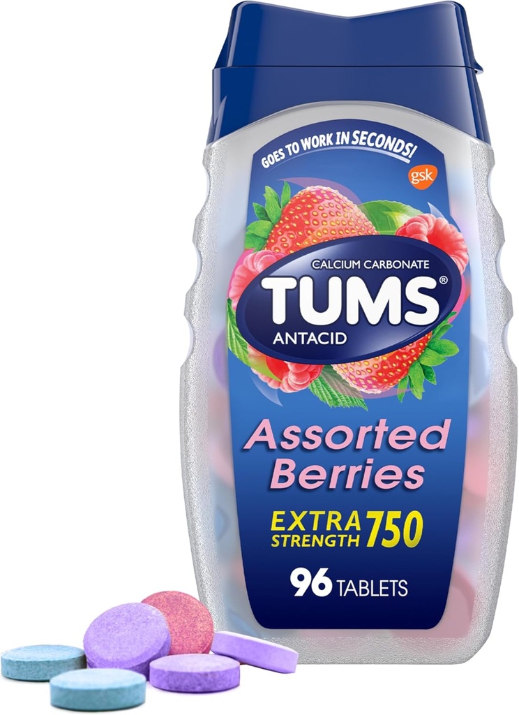 TUMS Extra Strength Ποικιλία μούρων Αντιόξινα Δισκία για την ανακούφιση από εγκαύματα, 96 καταμέτρηση