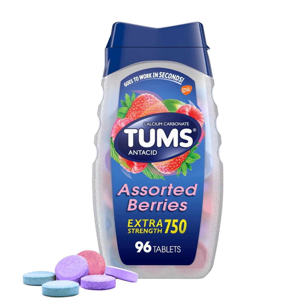 TUMS Extra Strength Ποικιλία μούρων Αντιόξινα Δισκία για την ανακούφιση από εγκαύματα, 96 καταμέτρηση