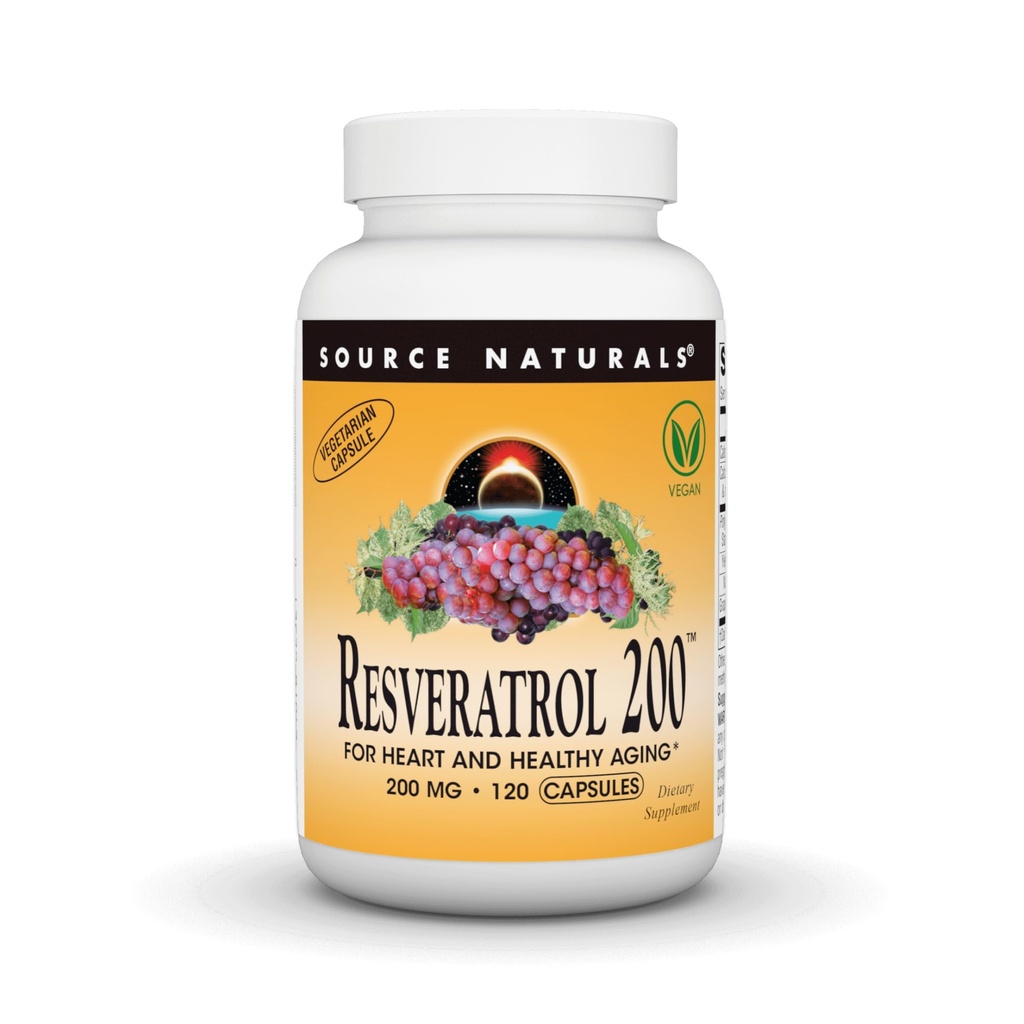 Source Naturals Resveratrol 200 mg για την καρδιά και υγιή γήρανση - 120 κάψουλες χορτοφάγων