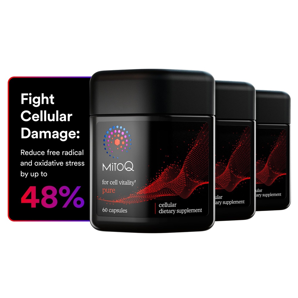 MitoQ Pure Advanced Mitochondria Supplement - Superior Bioavailability to CoQ10 - Patented Vitality Supplement for Sustained Energy, Heart Health, Metabolic Support, and Healthy Aging (180 Capsules)