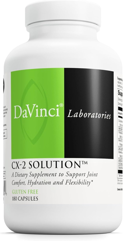 DAVINCI Labs CX-2 Solution - Dietary Supplement to Support Muscle Function, Joint Health, Hydration and Flexibility* - with Glucosamine HCl, MSM, Sea Cucumber, and More - Gluten-Free - 180 Capsules
