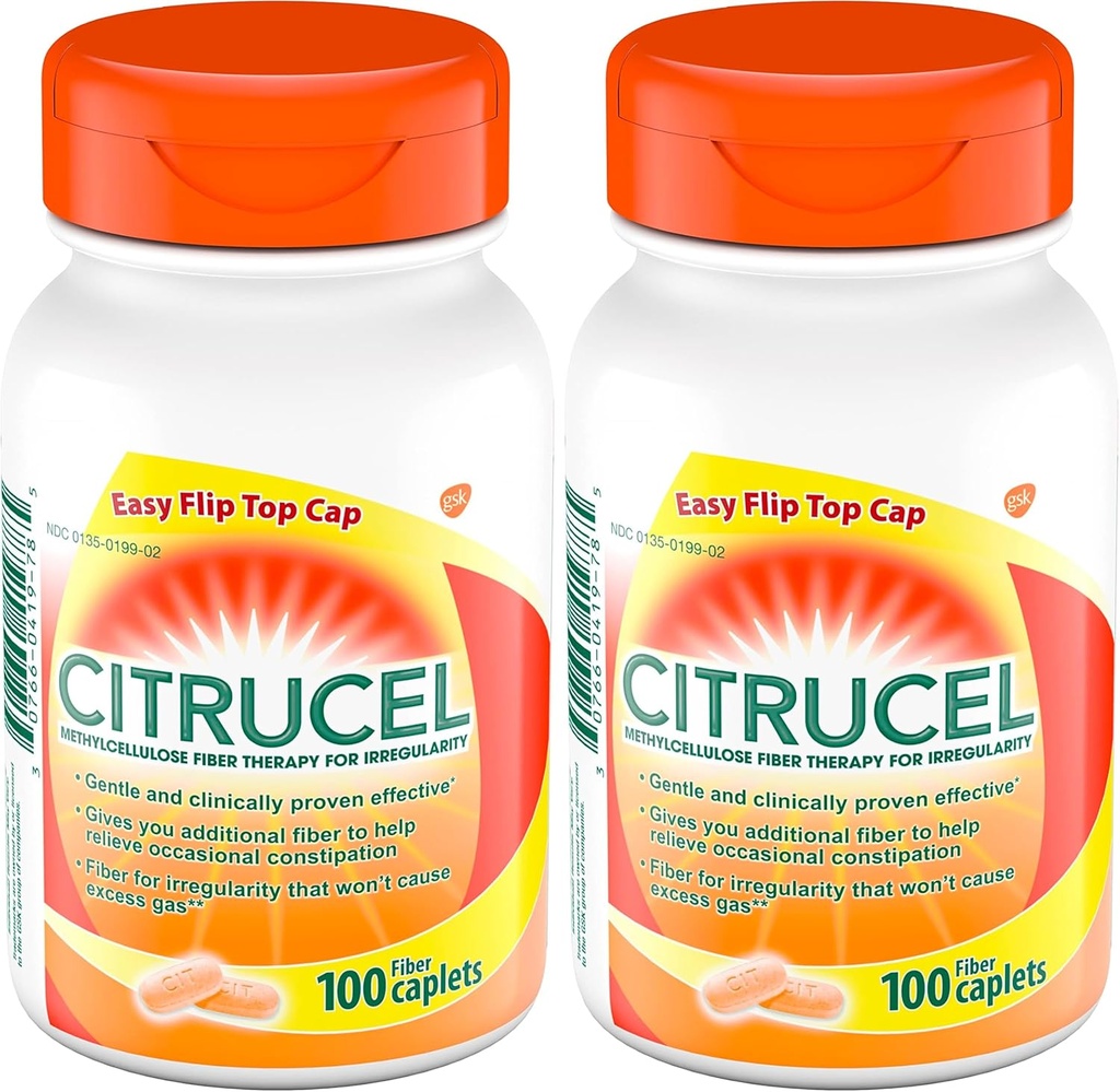 CITRUCEL Caplets Fiber Therapy for Occasional Constipation Relief, 100 Count (Pack of 2)