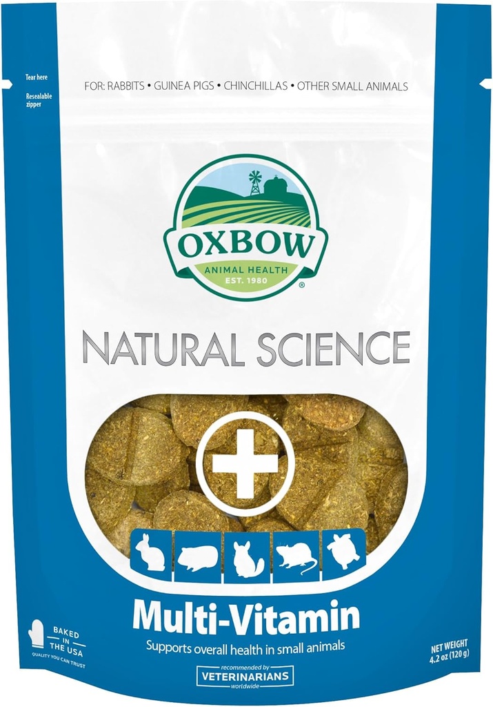 Oxbow Natural Science Multi-Vitamin, High Fiber Supplement for Rabbits & Guinea Pigs, Made with Timothy Hay, Multi-Pet Households, Omega 3 & 6 Fatty Acids, Made in USA, 4.2 oz Bag