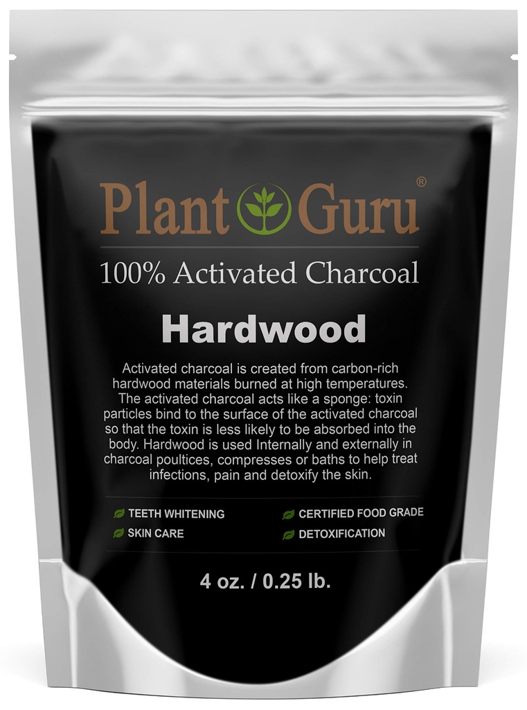 Plant Guru Ενεργοποιημένη Σκόνη Ανθρακωρύχου 4 oz. HARDWOOD - Βαθμός τροφίμων Kosher μη-GMO - Λεύκανση δοντιών, μάσκα προσώπου και σαπούνι παρασκευής. Προάγει τη Φυσική Αποτοξίνωση και Βοηθά στην Πέψη