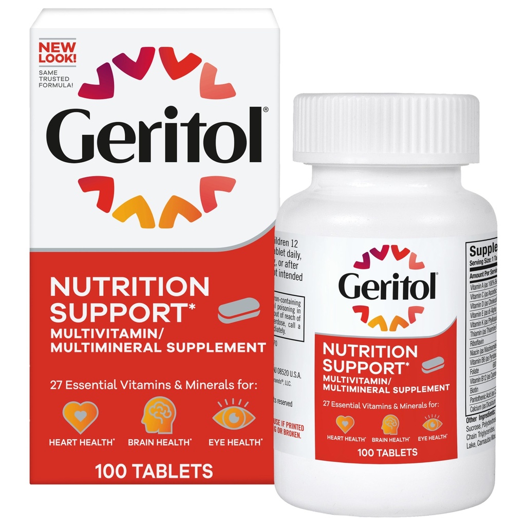 Geritol Multivitamin Supplement, Contains B-Vitamins, Antioxidants, Vitamins C, E & D and Iron, 27 Essential Vitamins and Minerals, Gluten-Free, Non-GMO, No Artificial Sweeteners, 100 Tablets